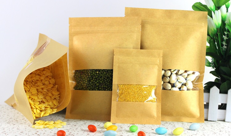 ถุงคราฟท์ซิปล็อคตั้งไม่ได้ (ก้นแบน) - เปิดช่องหน้าต่างสี่เหลี่ยมใส