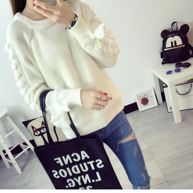 พร้อมส่ง - เสื้อไหมพรมแขนยาว ST166 (สีขาว)