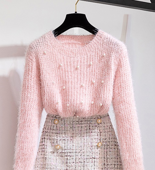 พร้อมส่ง - เสื้อไหมพรมฟรุ้งฟริ้งแขนยาว ST215 (สีชมพู)