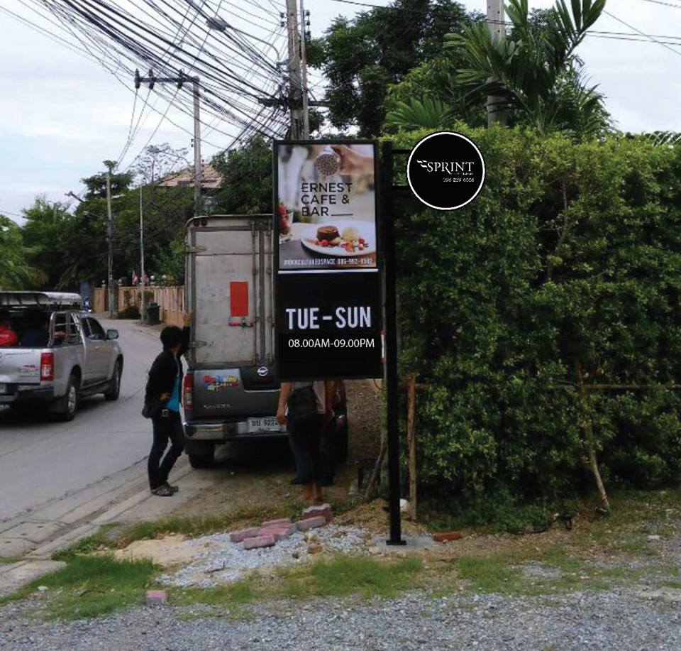 งานกล่องไฟ พร้อมเสาตั้ง #ติดตั้งป้าย ร้าน #ERNEST #sprint