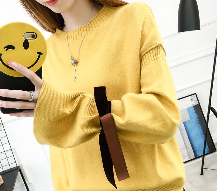 พร้อมส่ง - เสื้อไหมพรมแขนยาว ST190 (สีเหลือง)