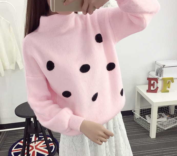 พร้อมส่ง - เสื้อไหมพรมแฟชั่นลายจุด ST212 (สีชมพู)