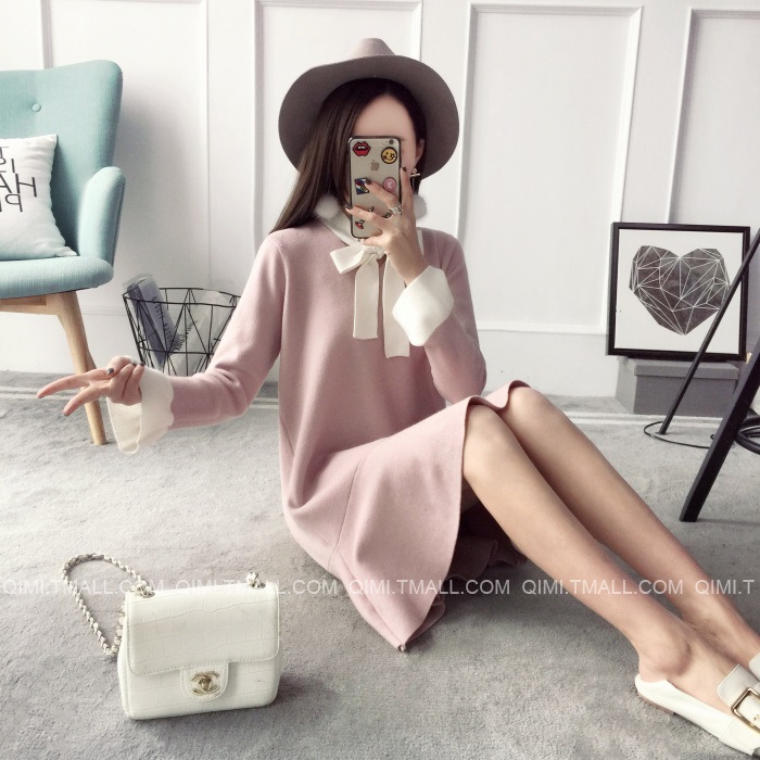 พรีออเดอร์ - เดรสไหมพรม Pre - DT122 (สีชมพู)