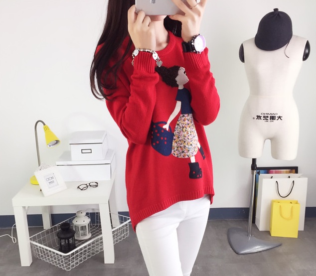 พรีออเดอร์ - เสื้อไหมพรมแฟชั่นลายการ์ตูนเด็กผู้หญิง Pre- ST658 (สีแดง)