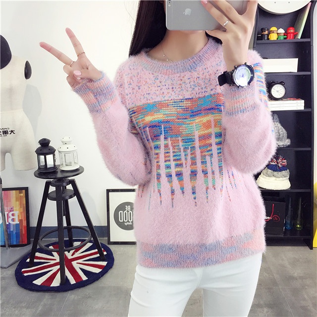 พรีออเดอร์ - เสื้อไหมพรมแฟชั่นแขนยาว Pre - ST646 (สีชมพู)