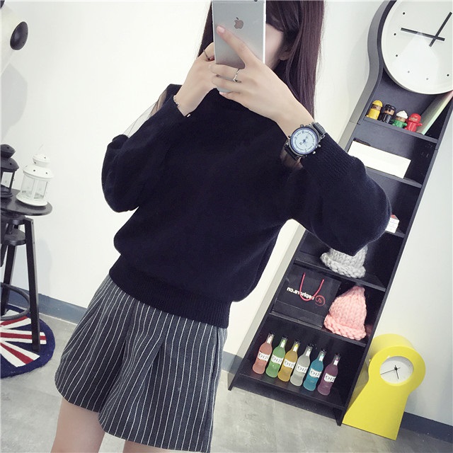 พรีออเดอร์ - เสื้อไหมพรมแฟชั่นแขนยาว Pre - ST667 (สีดำ)