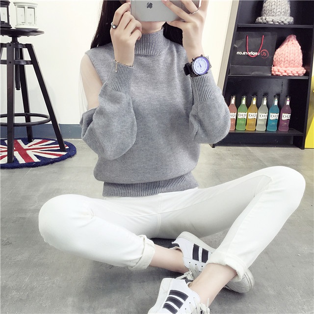 พรีออเดอร์ - เสื้อไหมพรมแฟชั่นแขนยาว Pre - ST665 (สีเทา)