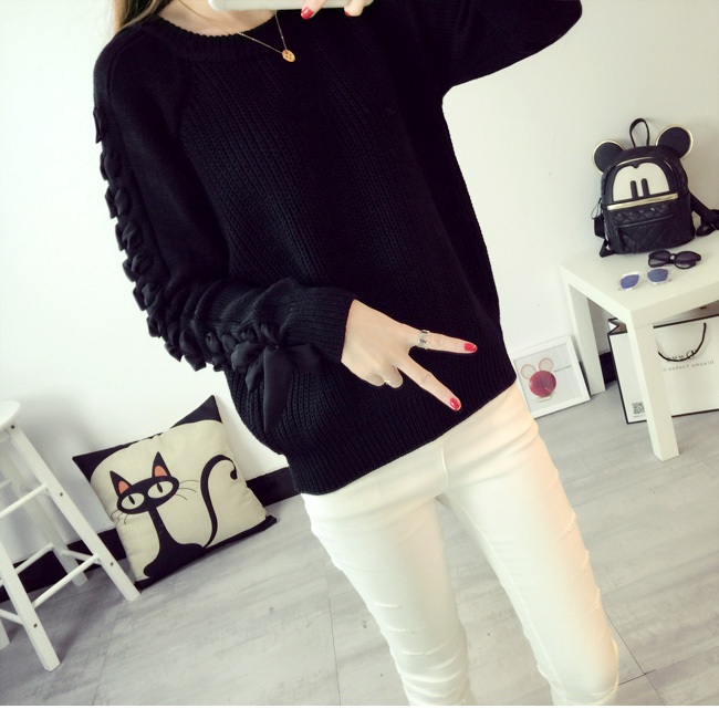 พร้อมส่ง - เสื้อไหมพรมแขนยาว ST167 (สีดำ)