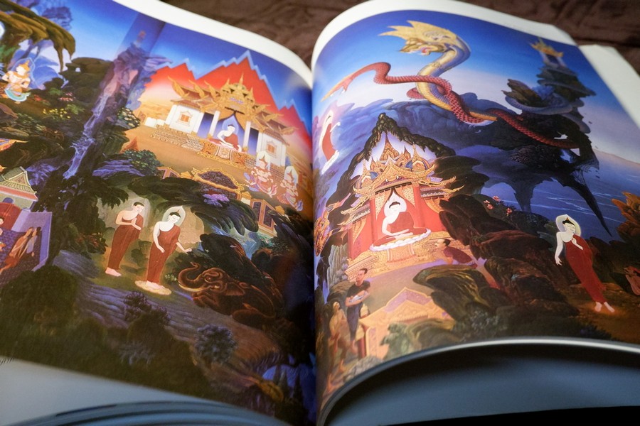 ภาพจิตรกรรมฝาผนัง วัดพุทธปทีป โดย อ.เฉลิมชัย โฆษิตพิพัฒน์ เเละ อ.ปัญญา วิจินธนสาร พิมพ์ปี 2529