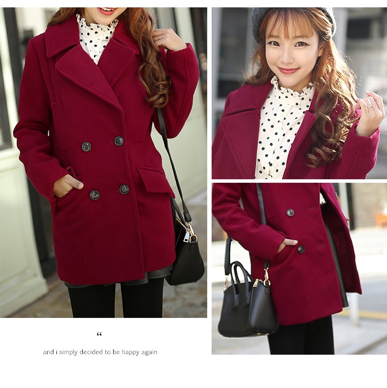 พร้อมส่ง - เสื้อโค้ทผ้าวูลกันหนาว CT116 (สีแดง)