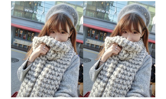 พร้อมส่ง - ผ้าพันคอไหมพรมกันหนาว NC110 (สีขาวดำ)