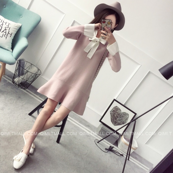 พรีออเดอร์ - เดรสไหมพรม Pre - DT122 (สีชมพู)