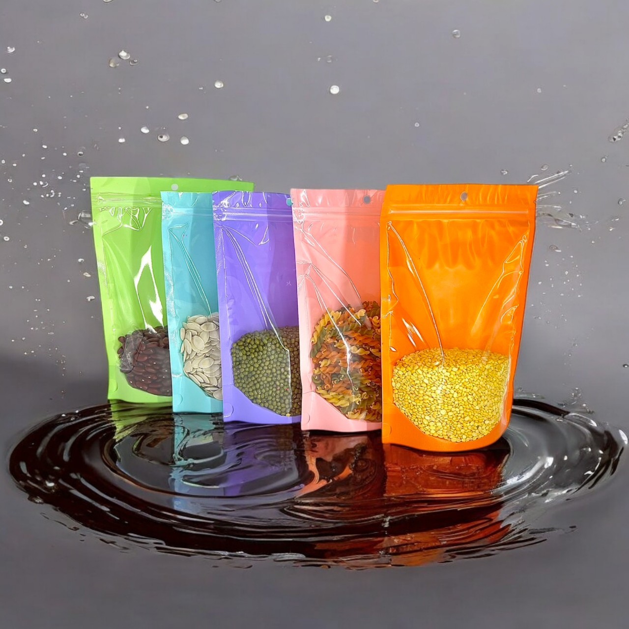 ถุงหน้าใสหลังพลาสติกสี ซิปตั้งได้