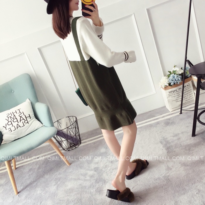 พรีออเดอร์ - เดรสไหมพรม Pre - DT128 (สีเขียวขี้ม้า)