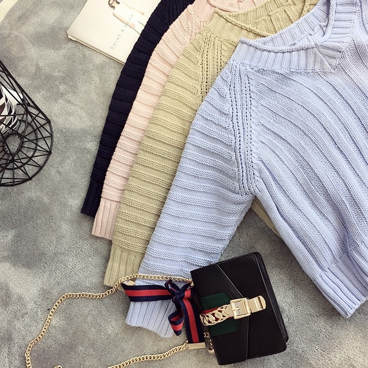 พรีออเดอร์ - เสื้อไหมพรมแฟชั่นทรงหลวม Pre - ST768 (สีฟ้า)