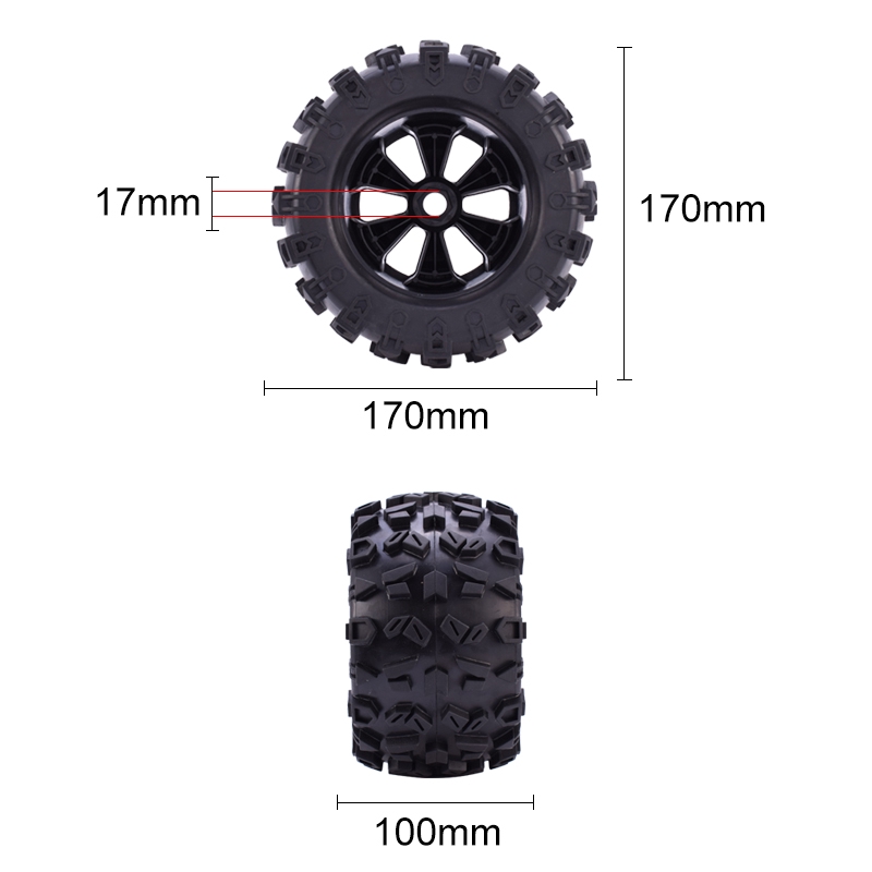 MT8-Pirate 3.8" Tire, Mounted on Black 1/2" Offset Rim (2Pcs.)