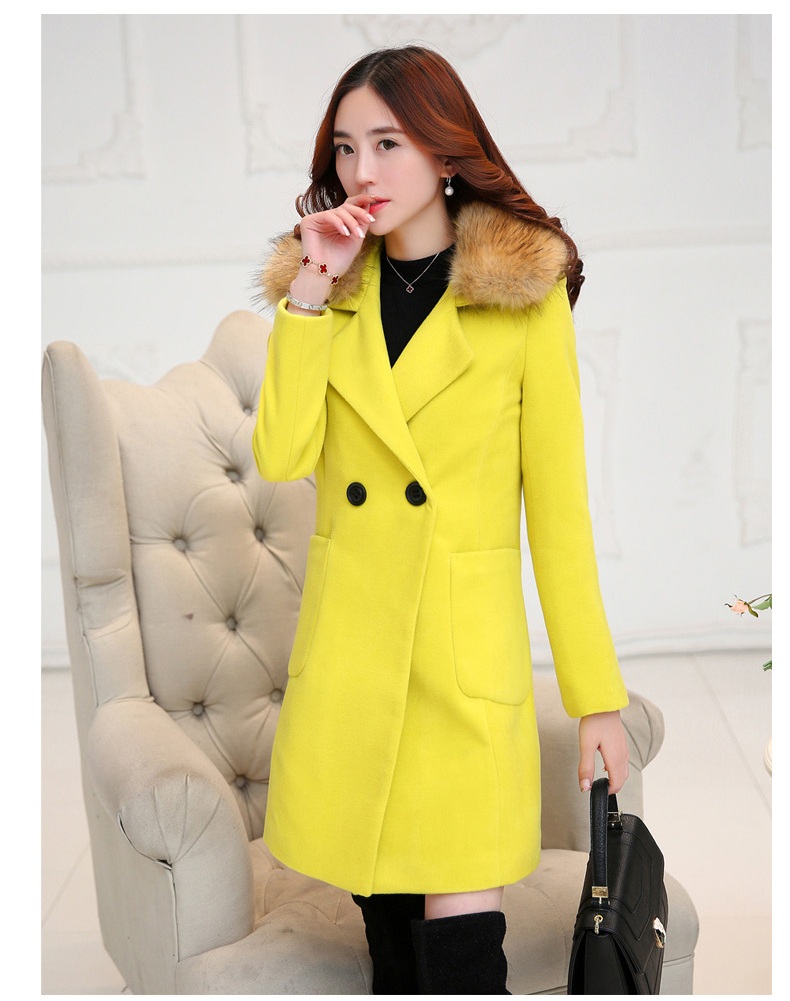 พรีออเดอร์ - เสื้อโค้ทผ้าวูลกันหนาว Pre - CT682 (สีเหลือง)