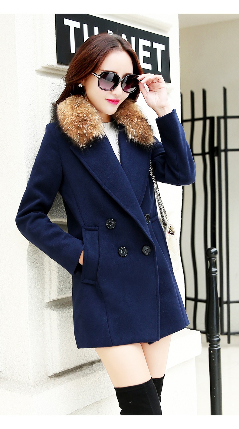 พร้อมส่ง - เสื้อโค้ทผ้าวูลกันหนาว CT161 (สีน้ำเงิน)