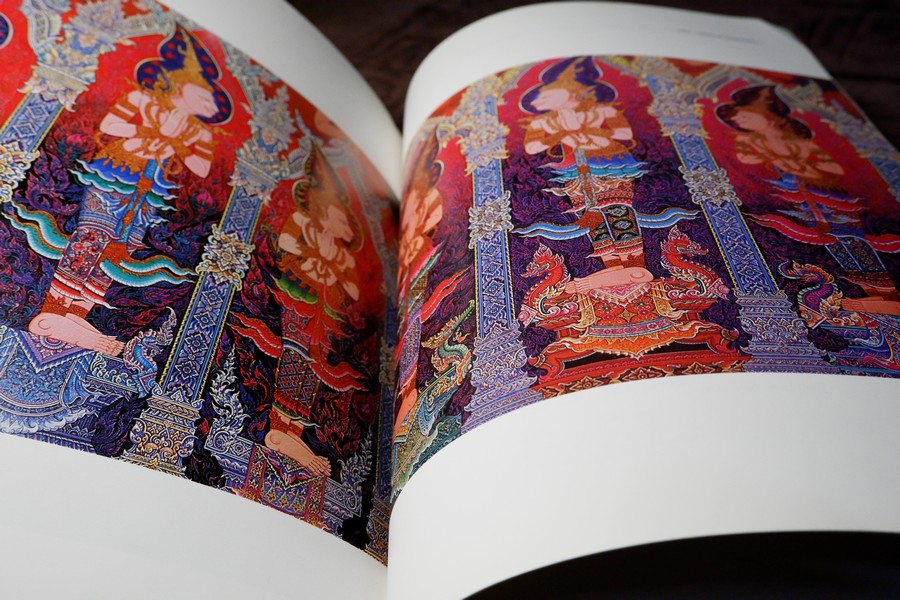 ภาพจิตรกรรมฝาผนัง วัดพุทธปทีป โดย อ.เฉลิมชัย โฆษิตพิพัฒน์ เเละ อ.ปัญญา วิจินธนสาร พิมพ์ปี 2529