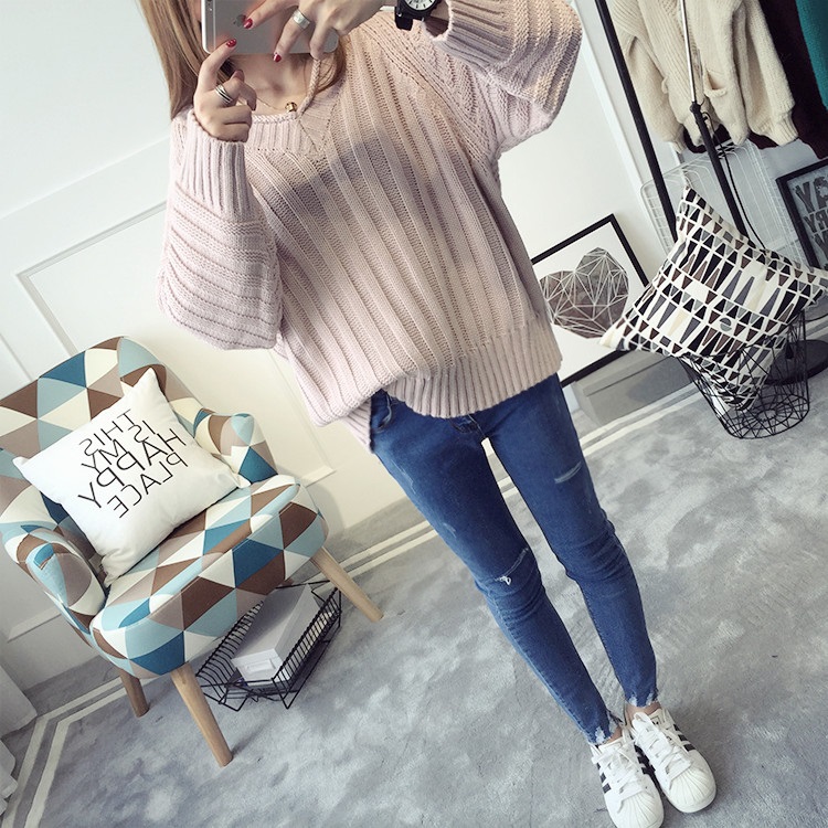 พรีออเดอร์ - เสื้อไหมพรมแฟชั่นทรงหลวม Pre - ST766 (สีชมพูอ่อน)