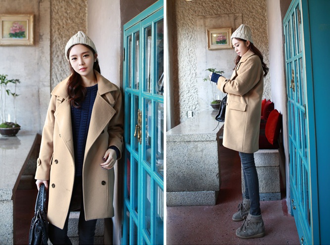 พรีออเดอร์ - เสื้อโค้ทผ้าวูลกันหนาว Pre - CT616 (สีน้ำตาล)