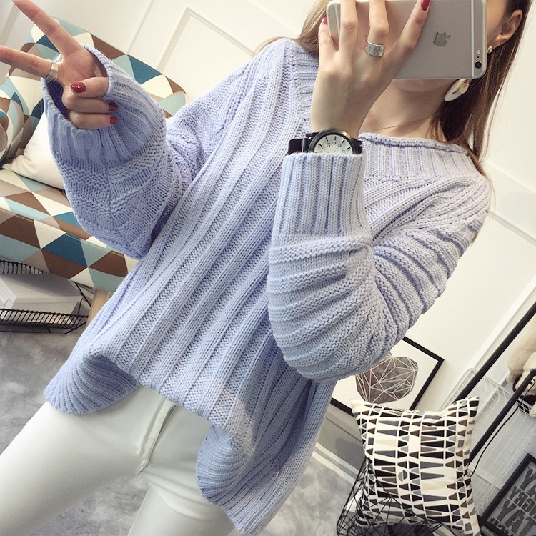 พรีออเดอร์ - เสื้อไหมพรมแฟชั่นทรงหลวม Pre - ST768 (สีฟ้า)