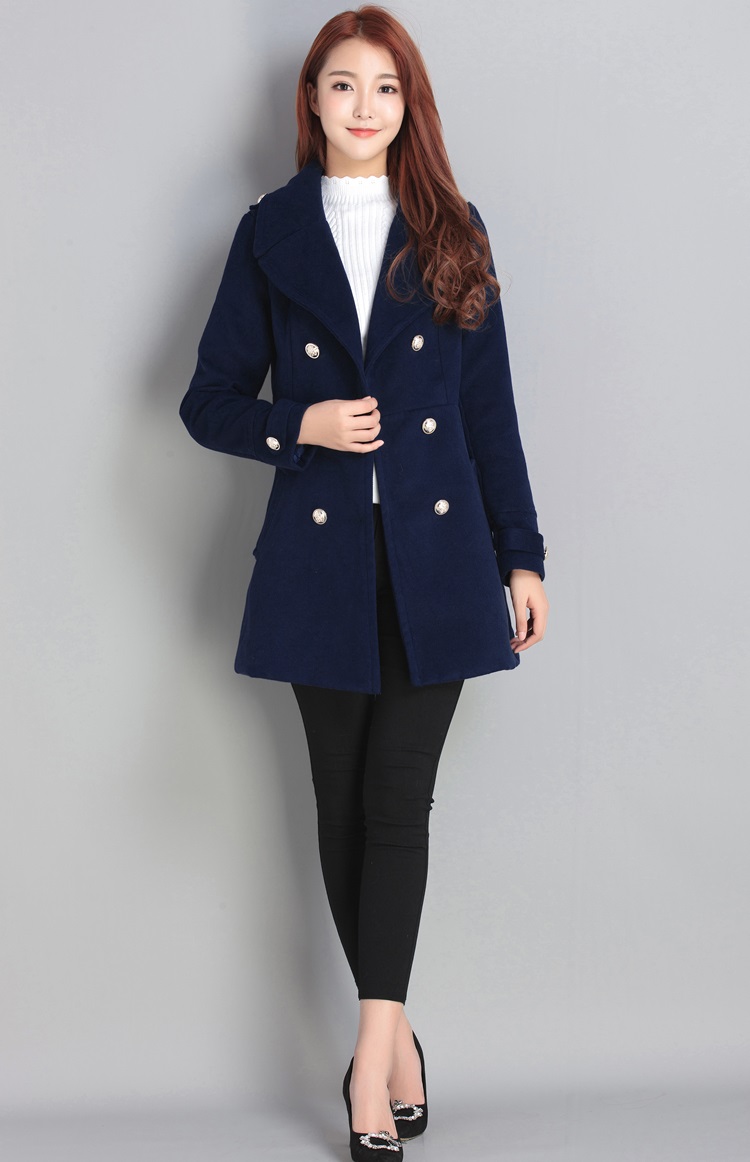 พร้อมส่ง - เสื้อโค้ทผ้าวูลกันหนาว CT135 (สีน้ำเงิน)