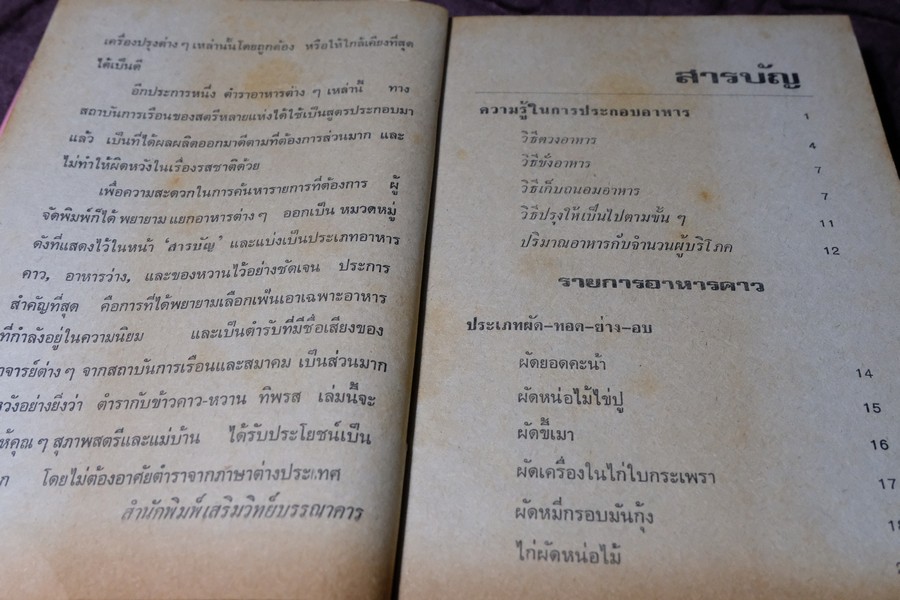 ตำรากับข้าว คาว-หวาน ทิพรส โดย หลานเเม่ครัวหัวป่าก์ จ.จ.ร. ปกเเข็ง 355 หน้า ปี 2521