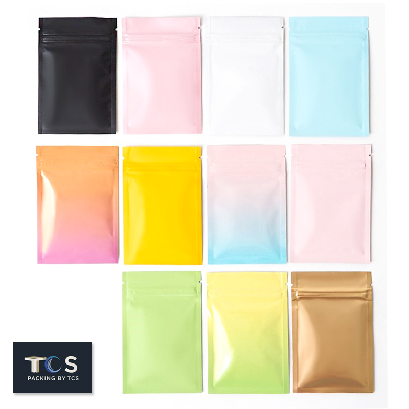 ถุงซิปล็อคตั้งไม่ได้ (ก้นแบน) - ฟอยล์สี (เมทัลไลท์)