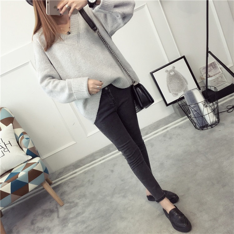 พรีออเดอร์ - เสื้อไหมพรมแฟชั่นแขนยาว Pre - ST776 (สีเทาอ่อน)