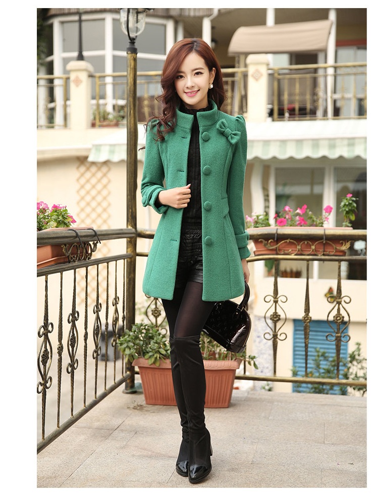 พรีออเดอร์ - เสื้อโค้ทผ้าวูลกันหนาว Pre - CT691 (สีเขียว)