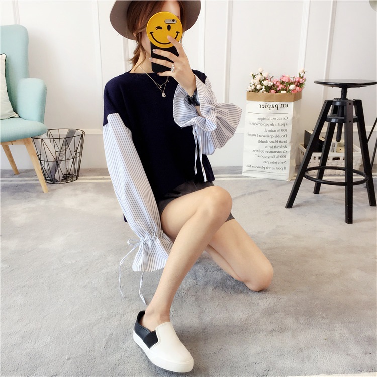 พร้อมส่ง - เสื้อไหมพรมแฟชั่น ST176 (สีกรม)