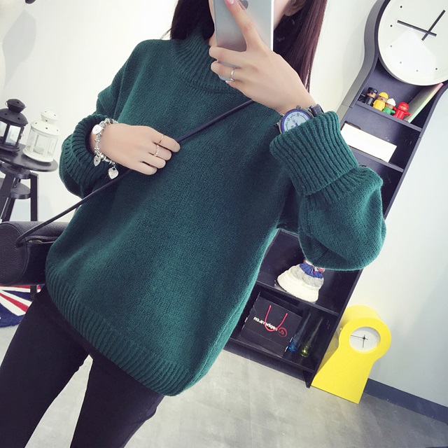 พร้อมส่ง - เสื้อไหมพรมแฟชั่นแขนยาว ST662 (สีเขียวเข้ม)