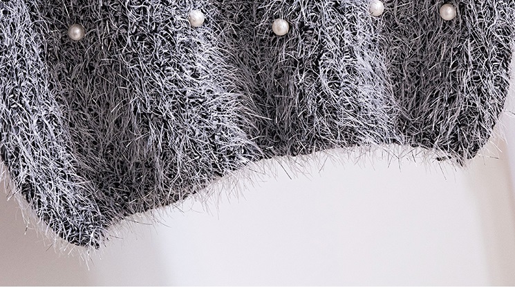 พร้อมส่ง - เสื้อไหมพรมฟรุ้งฟริ้งแขนยาว ST216 (สีเทา)