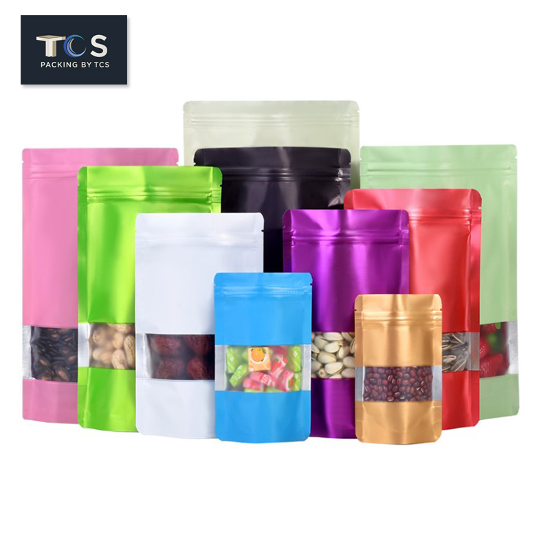 ถุงฟอยล์ซิปล็อคตั้งได้ - ฟอยล์สี หน้าต่างสี่เหลี่ยมใส (เมทัลไลท์)