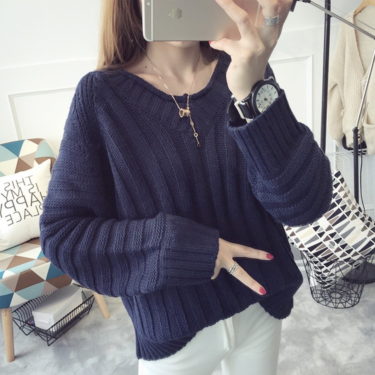 พรีออเดอร์ - เสื้อไหมพรมแฟชั่นทรงหลวม Pre - ST767 (สีน้ำเงิน)