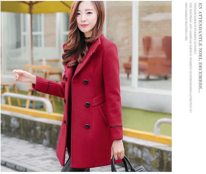 พร้อมส่ง - เสื้อโค้ทผ้าวูลกันหนาว CT145 (สีแดงไวน์)