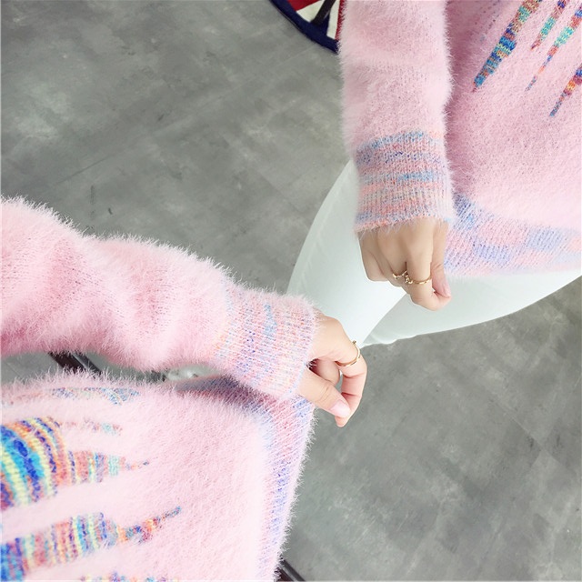 พรีออเดอร์ - เสื้อไหมพรมแฟชั่นแขนยาว Pre - ST646 (สีชมพู)