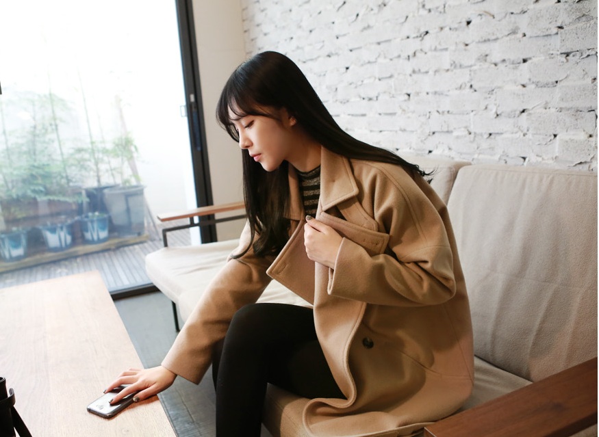 พรีออเดอร์ - เสื้อโค้ทผ้าวูลกันหนาว Pre - CT612 (สีน้ำตาล)