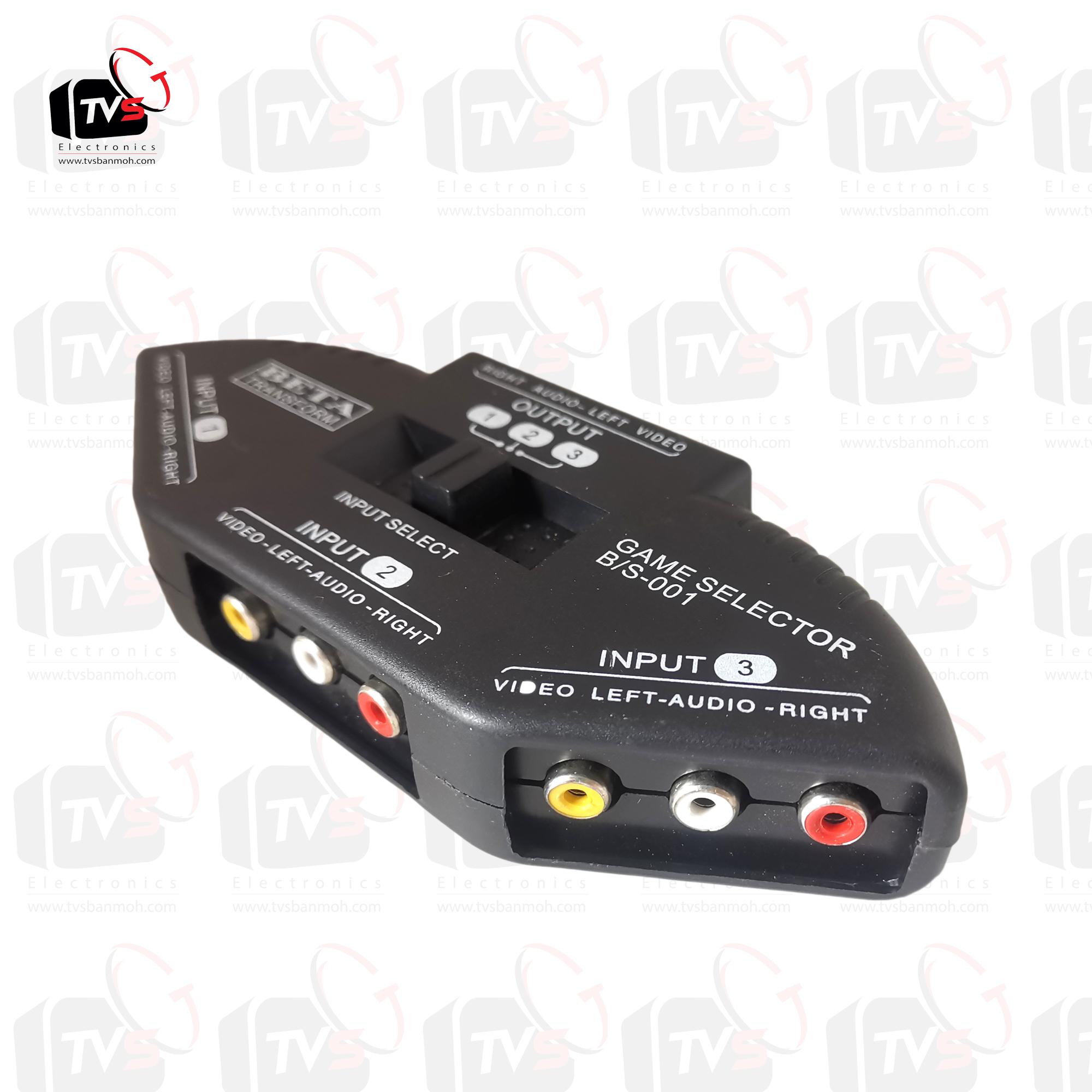 ตัวแยก AV เข้า3 ออก1 AV Selector 3ways พร้อมสาย AV 1 เส้น (เข้า 3 ออก 3) - สีดำ Black