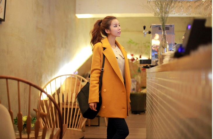 พร้อมส่ง - เสื้อโค้ทผ้าวูล CT168 (สีเหลือง)