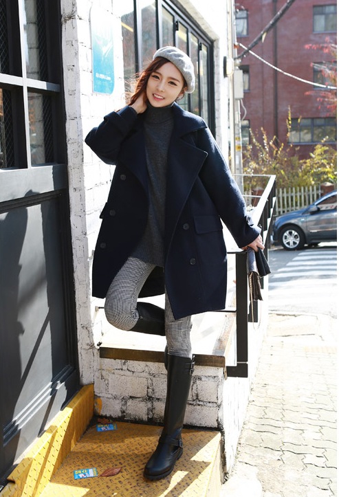 พรีออเดอร์ - เสื้อโค้ทผ้าวูลกันหนาว Pre - CT615 (สีกรม)