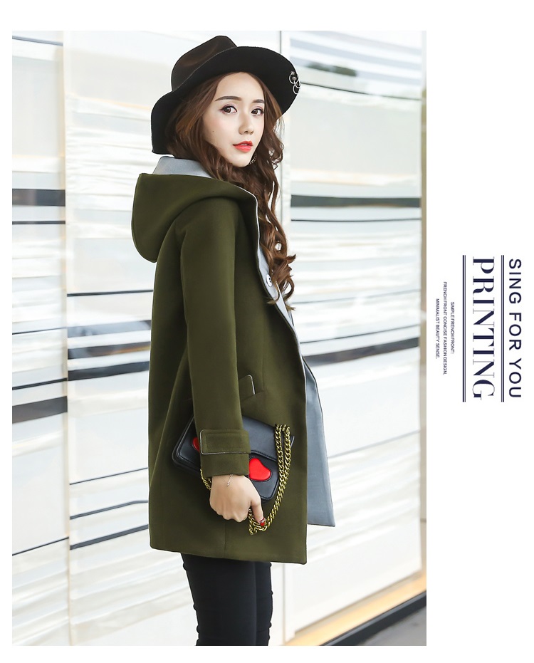 พรีออเดอร์ - เสื้อโค้ทผ้าวูลกันหนาว Pre - CT761 (สีเขียวขี้ม้า)