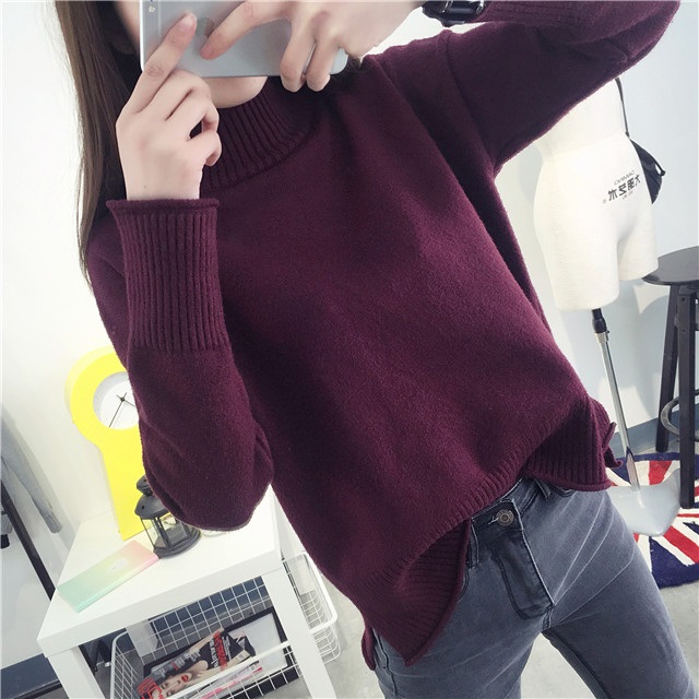 พรีออเดอร์ - เสื้อไหมพรมแฟชั่นแขนยาว Pre - ST671 (สีแดงไวน์)