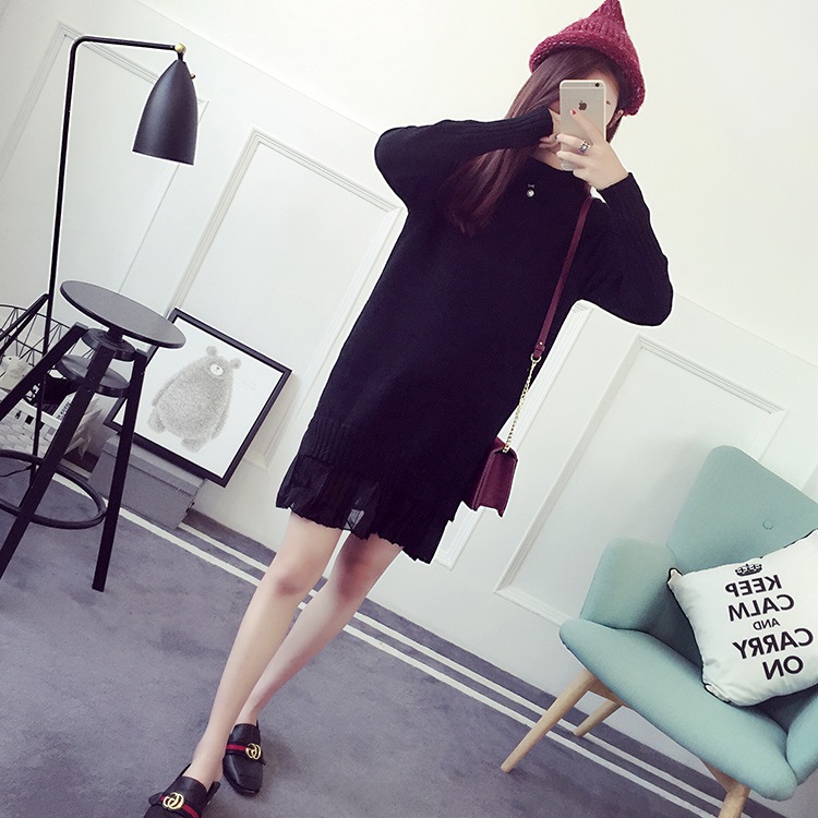 พร้อมส่ง - เดรสไหมพรม DT512 (สีดำ)