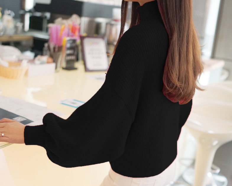 พร้อมส่ง - เสื้อไหมพรมแฟชั่น ST141 (สีดำ)