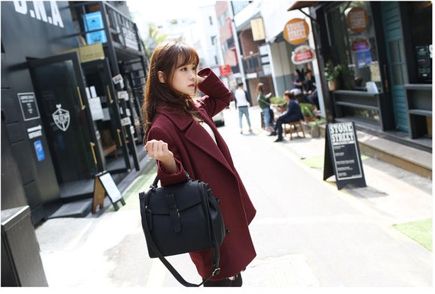 พร้อมส่ง - เสื้อโค้ทผ้าวูลกันหนาว CT132 (สีแดงไวน์)