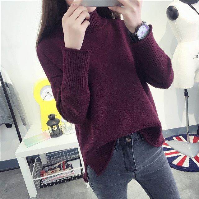 พรีออเดอร์ - เสื้อไหมพรมแฟชั่นแขนยาว Pre - ST671 (สีแดงไวน์)