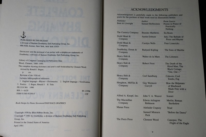 the complete rhyming dictionary by clement wood and ronald bogus