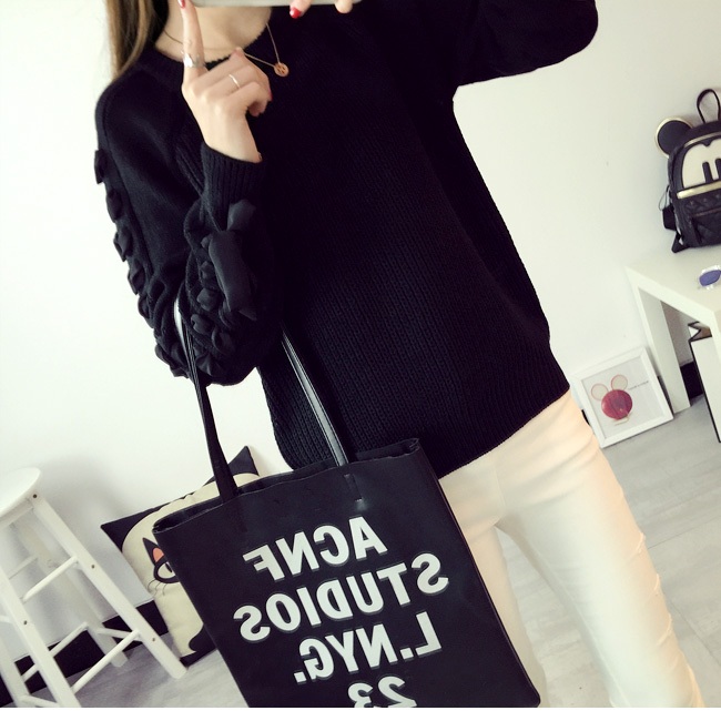 พร้อมส่ง - เสื้อไหมพรมแขนยาว ST167 (สีดำ)